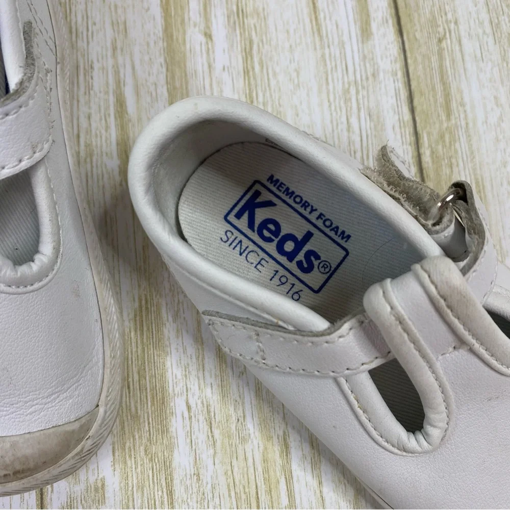 Keds White Leather Champion Toe Cap T-Strap Sneakers